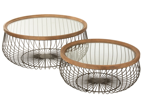 J-Line salontafel Rond - metaal/glas - zwart - 2 stuks - vtwonen shop