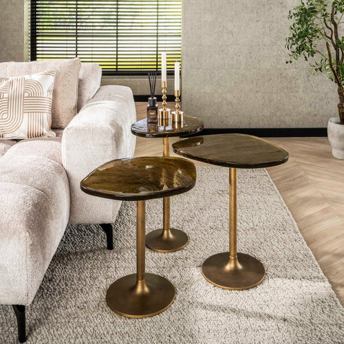 Giga Meubel Bijzettafel Eclipse - Goud Metaal/Glas - 53x42x50cm