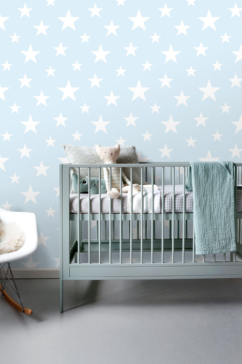 ESTAhome behang grote en kleine sterren lichtblauw en wit - 53 cm x 10.05 m - 138932