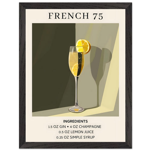 Artfulprints Poster met Lijst French 75 cocktail - Ingrediënten   - 30x40 cm - Groen