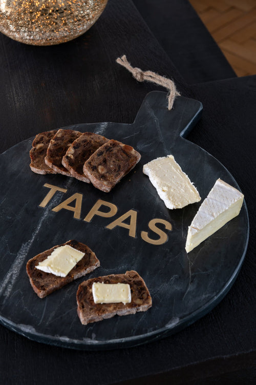 J-Line snijplank Tapas Rond Marmer - steen - zwart/goud