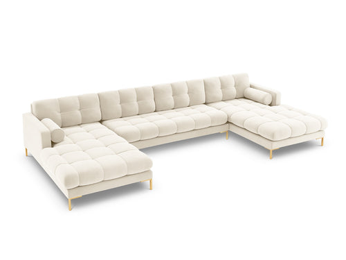 Cosmopolitan Design Panoramische bank Bali 7-zits, flueel, lichtbeige - 185x383x75cm