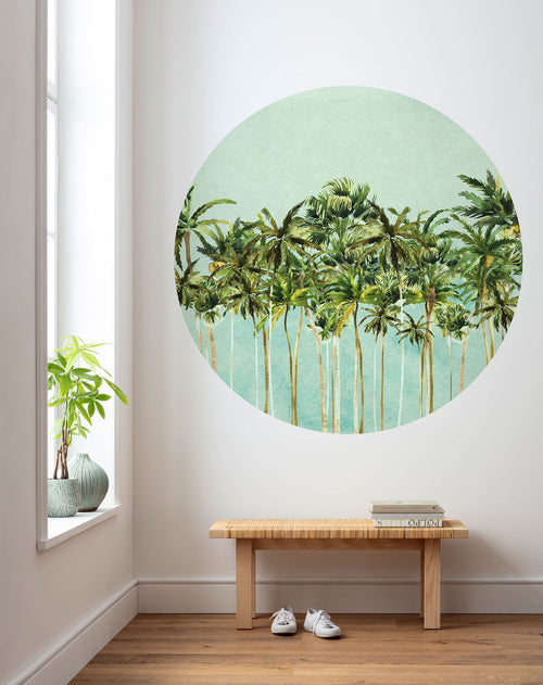 Komar zelfklevende behangcirkel Coconut Trees groen en blauw - Ø 125 cm - 611165