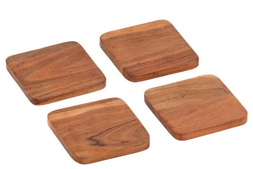 J-Line onderzetter Vierkant Acacia - hout - naturel - 4  stuks - vtwonen shop