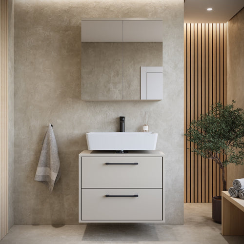 Badplaats Wastafelkast Set Florence 60 x 35 cm – Beige – Badmeubel met Spiegelkast