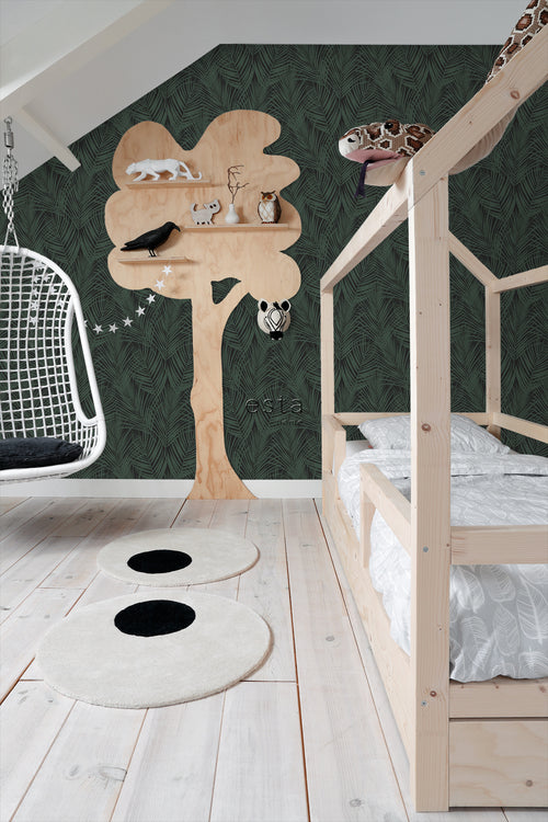 ESTAhome behang palmbladeren donkergroen en zwart - 53 cm x 10.05 m - 139157 - vtwonen shop