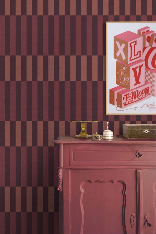 ESTAhome behang linnen-look strepen paars en bordeaux rood - 50 x 900 cm - 132254