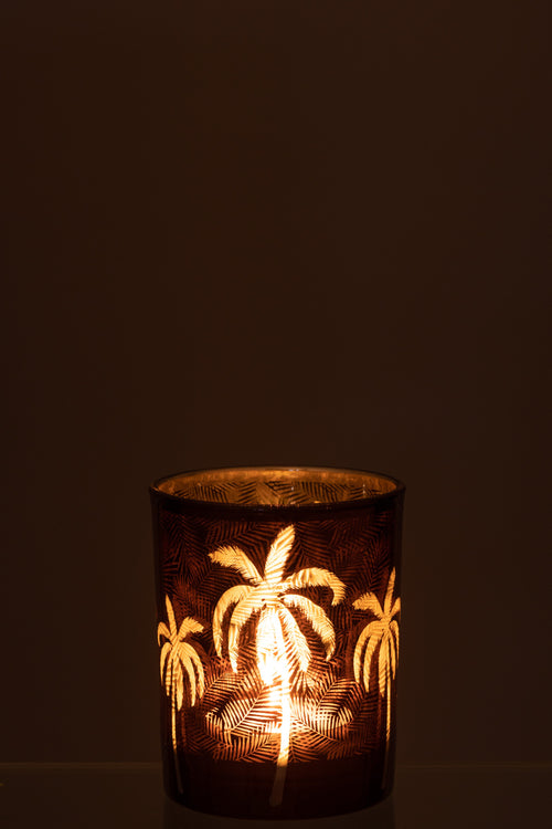 J-Line windlicht Palmboom - glas - bruin - medium