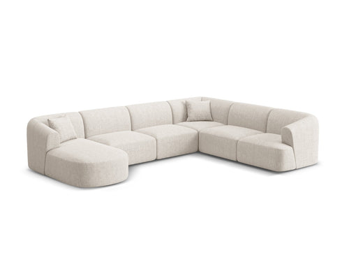Cosmopolitan Design Modulaire panoramische hoekbank rechts Campi 7-zits, structurele stof lichtbeige - 255x330x70cm