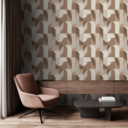 Origin Wallcoverings behang cirkels in Bauhaus stijl bruin en beige - 50 x 900 cm - 348028 - vtwonen shop