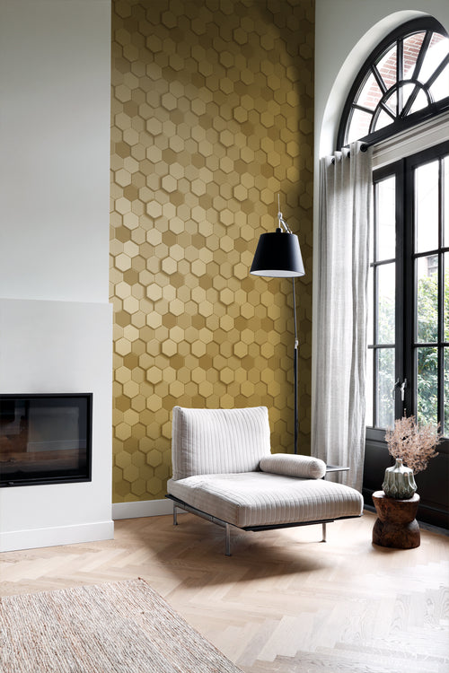 Origin Wallcoverings behang 3d hexagon motief goud - 53 cm x 10.05 m - 347971