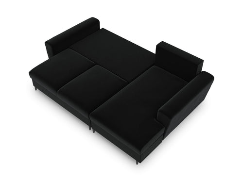 Cosmopolitan Design Converteerbare hoekbank rechts met opbergdoos Kyoto 4-zits, flueel, zwart - 145x241x88cm