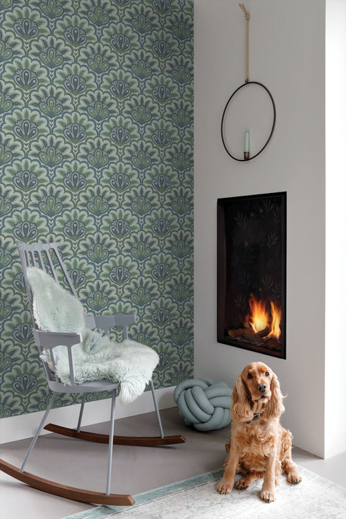 ESTAhome behang oosters barok motief blauw en groen - 50 x 900 cm - 131037