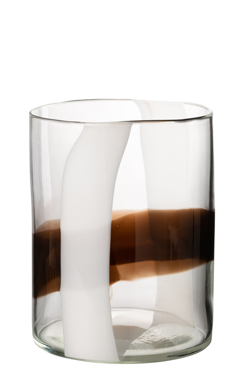 J-Line vaas Iggy - glas - wit/bruin - small - Ø 20 cm