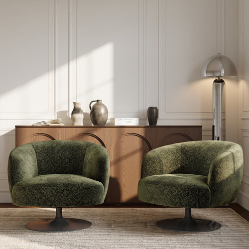 Sia Home - Draaibare fauteuil OSKA - getextureerd fluweel kaki-groen 77cm