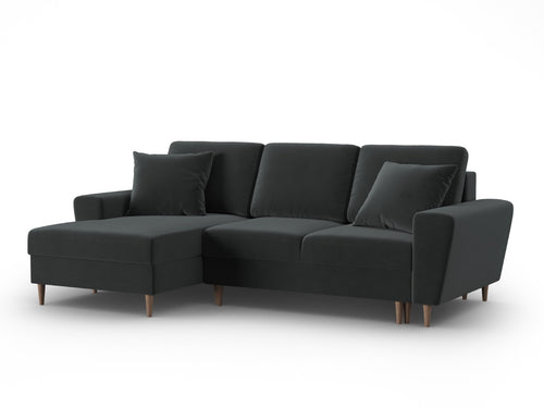Cosmopolitan Design Uitklapbare hoekbank links met opbergdoos Kyoto 4-zits, flueel donkergrijs - 145x241x88cm