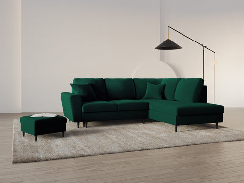 Cosmopolitan Design Converteerbare hoekbank rechts met opbergdoos Kyoto 5-zits, flueel flessengroen - 194x243x88cm