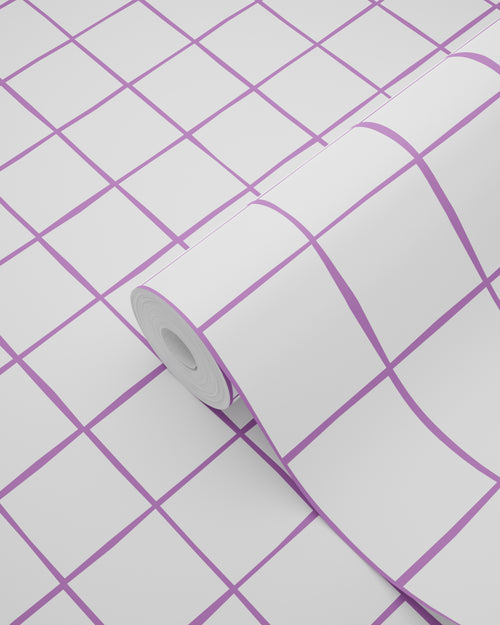 ESTAhome behang geblokt motief paars en wit - 50 x 900 cm - 131276 - vtwonen shop