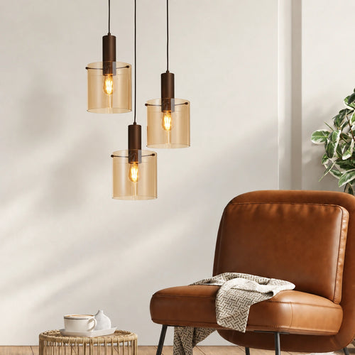 Searchlight hanglamp Sweden - 3 lichts - 47  x 150   cm - bruin