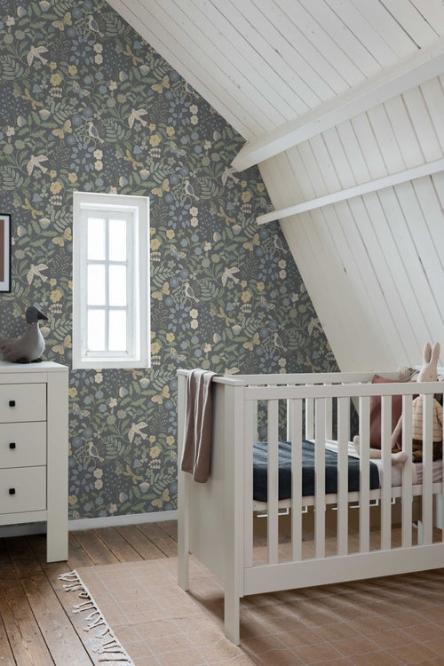 ESTAhome behang bloemen en vogels blauw en groen - 50 x 900 cm - 131464 - vtwonen shop