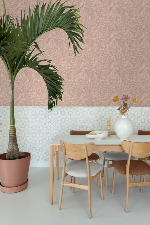 ESTAhome behang palmbladeren zacht roze - 53 cm x 10.05 m - 139432
