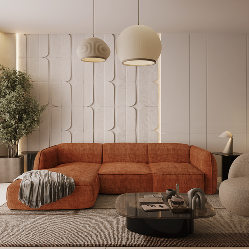 Sia Home - Hoekbanken links LIVIA - Fluweel weefsel - Terracotta - 272cm