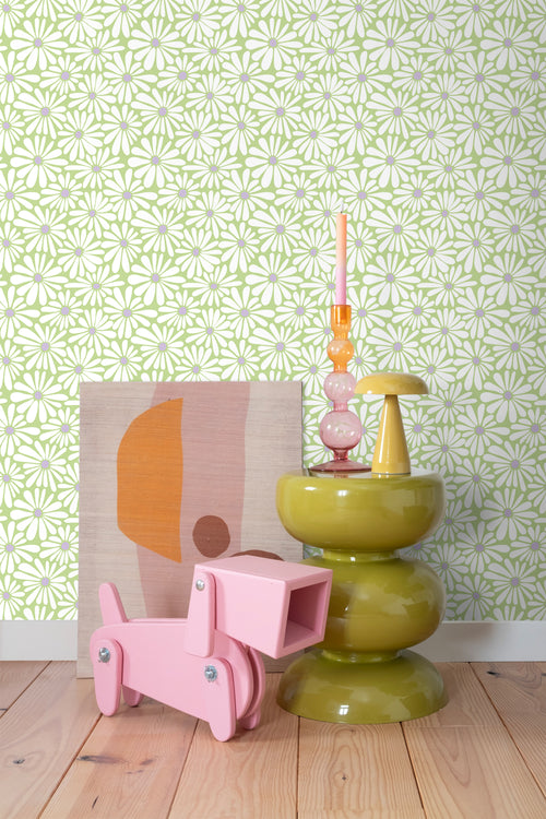 ESTAhome behang madeliefjes groen en paars - 50 x 900 cm - 131154 - vtwonen shop