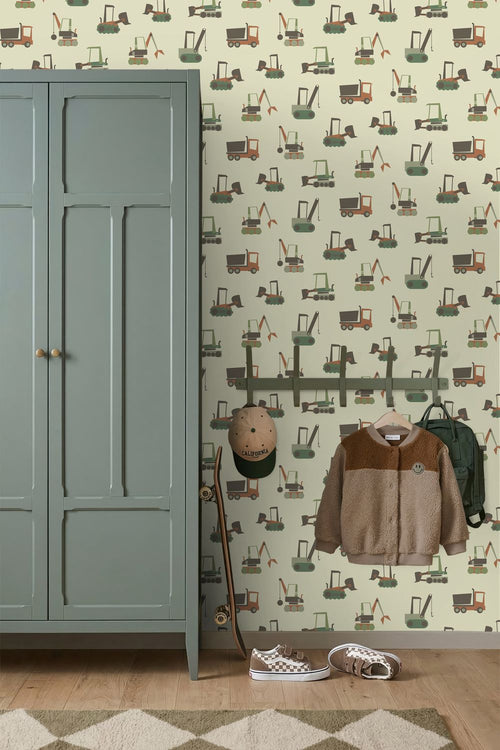 ESTAhome behang voertuigen groen en bruin - 50 x 900 cm - 132243