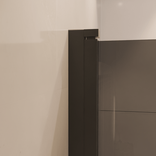 LOMAZOO badwand Caracas - 2 delig - draaibaar - anti kalk nano coating - rookglas - zwart - 120 x 140 cm