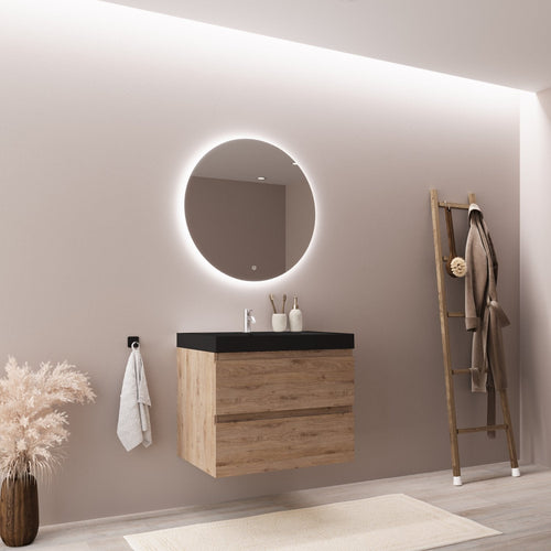 LOMAZOO badkamermeubel Monaco - zwevend - zwart - licht eiken - 60 cm