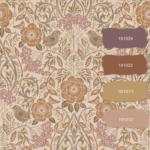 ESTAhome behang bloemen en vogels in art nouveau stijl terracotta 53 cm x 10.05 m 139567