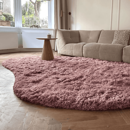 Organisch hoogpolig vloerkleed Pilo Darkpink Polyester Interieur05