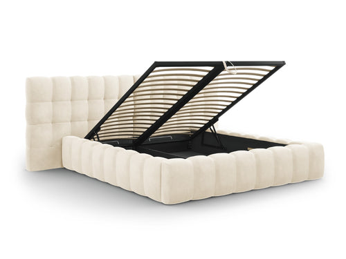Cosmopolitan Design Opbergbed met dubbel hoofdbord Bali 140x200cm, flueel, lichtbeige - 230x200x100cm