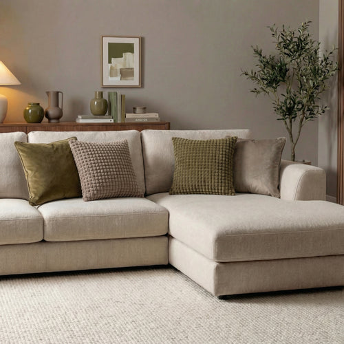KUSSENSET - 4-delig - Dual Harmony - 45x45 cm - sierkussens inclusief binnenkussens - groen, taupe