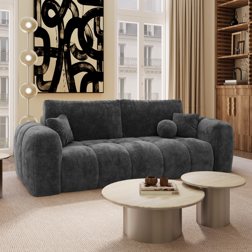 Premium Interiors - Slaapbank met opbergruimte SKY - gewaafd fluweel leisteengrijs 260cm