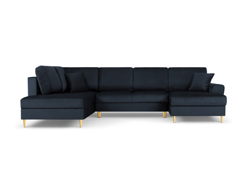 Cosmopolitan Design Links panoramische slaapbank met opbergdoos Kyoto 7-zits, flueel, donkerblauw - 194x313x88cm