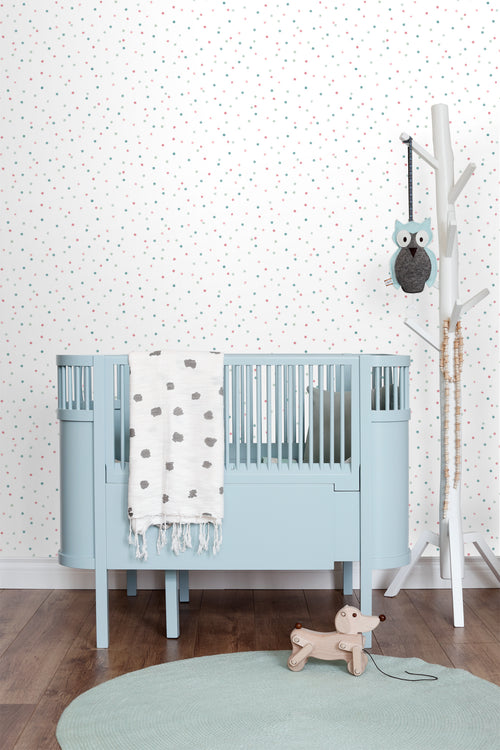 ESTAhome behang stippen roze, mintgroen en vergrijsd blauw - 53 cm x 10.05 m - 139049