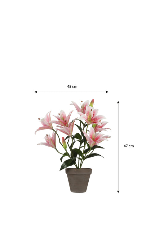 Mica Decorations Tijgerlelie Kunstplant in Bloempot Stan - H47 x Ø45 cm - Roze