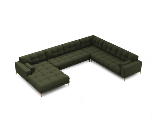 Cosmopolitan Design Panoramische hoekbank rechts Bali 7-zits, structurele stof, groente - 256x327x75cm