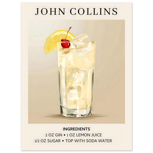 Artfulprints  John Collins cocktail - Ingrediënten   poster 30x40 cm - vtwonen shop