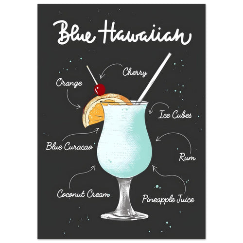 Artfulprints  Blue Hawaiian cocktail – Illustratie   poster 50x70 cm - vtwonen shop