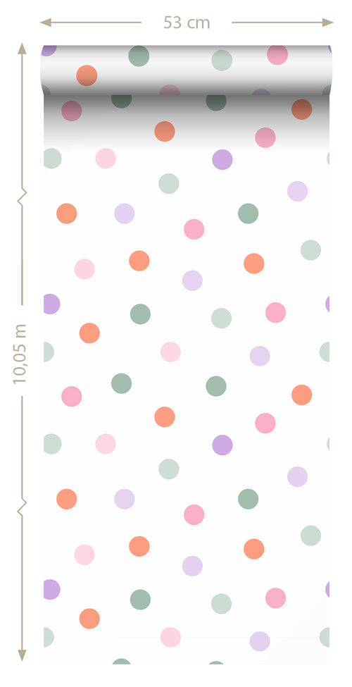 ESTAhome behang stip paars, oranje, roze en groen - 50 x 900 cm - 131622 - vtwonen shop