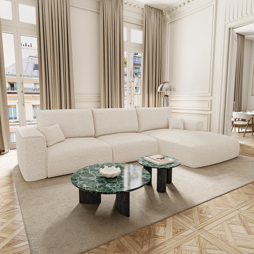 Premium Interiors - Rechthoekige hoekbank met snelle slaapfunctie COMO - bouclé-stof crème 300cm