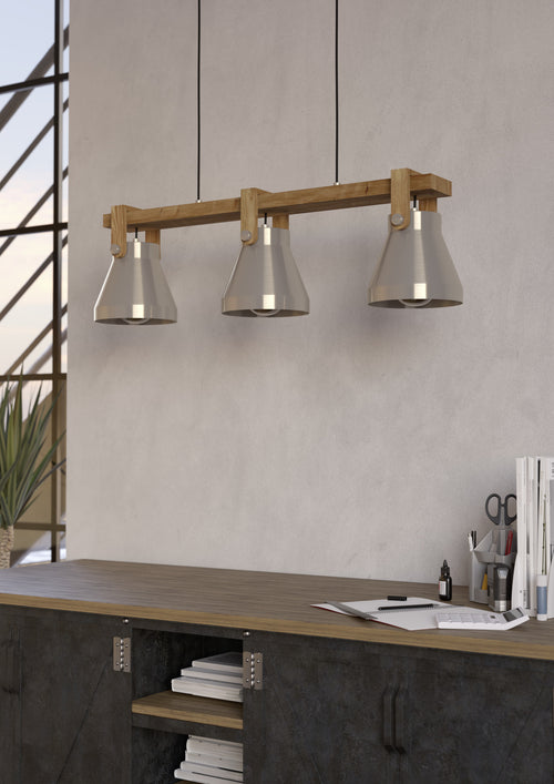 EGLO hanglamp Cawton - e27 - 76 cm - grijs/bruin - hout