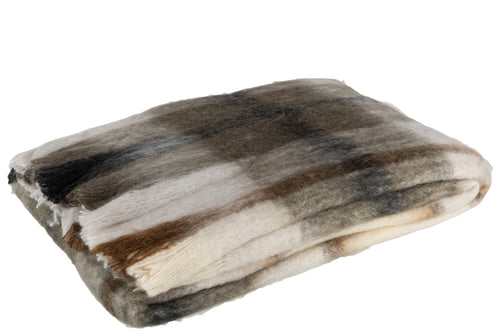 J-Line plaid Ruit - polyester - bruin/grijs/wit - 190 x 136 cm - vtwonen shop