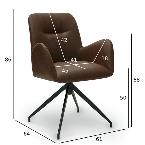 Furnhouse eetkamerstoelen armleuning Jennifer - Cognacbruin - Kunstleer - Set van 4
