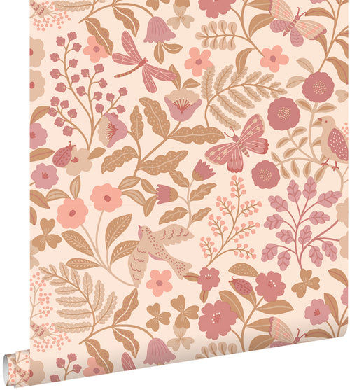 ESTAhome behang bloemen en vogels roze - 50 x 900 cm - 132230