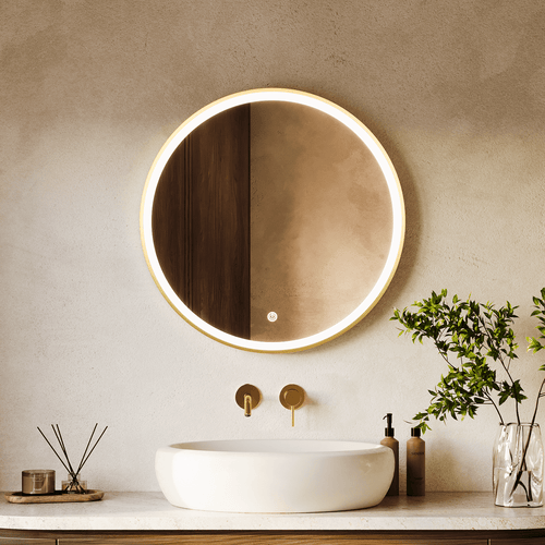 LOMAZOO badkamerspiegel Miami - met LED verlichting - rond - goud - 70 cm
