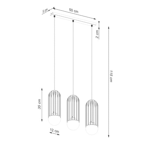Sollux Lighting Hanglamp BRINA 3L wit - 54x12x115cm
