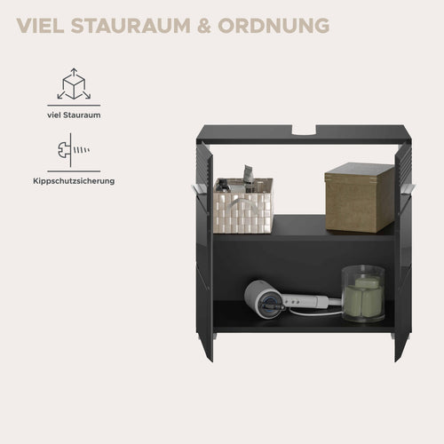 Furnilux Linus wastafelonderkast zwart hoogglans MDF TZ - 34x60x56cm - vtwonen shop